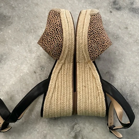 Sole Society So-Channing Black and Tan Dotted Calf Hair Espadrille Wedges - Picture 12 of 16